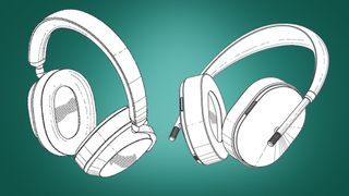 Skisser på Sonos-hörlurar som visas upp mot en grönblå bakgrund.