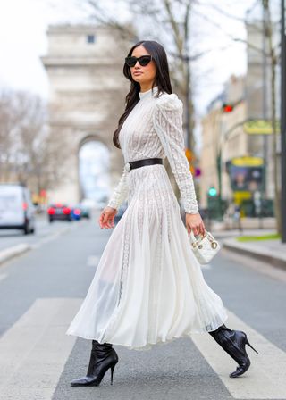 Dramatic Reveal White Lace Maxi Bodysuit Dress
