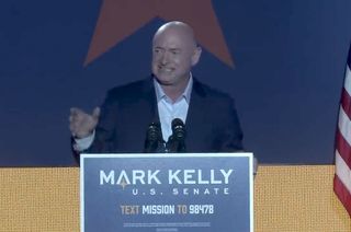 Former NASA astronaut Mark Kelly, seen addressing supporters on Tuesday night (Nov. 3) in Tucson, has been elected by the state of Arizona to the U.S. Senate. Kelly is the fourth astronaut to secure a seat in Congress.