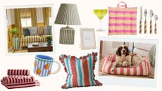 collage of summer stripe homewares