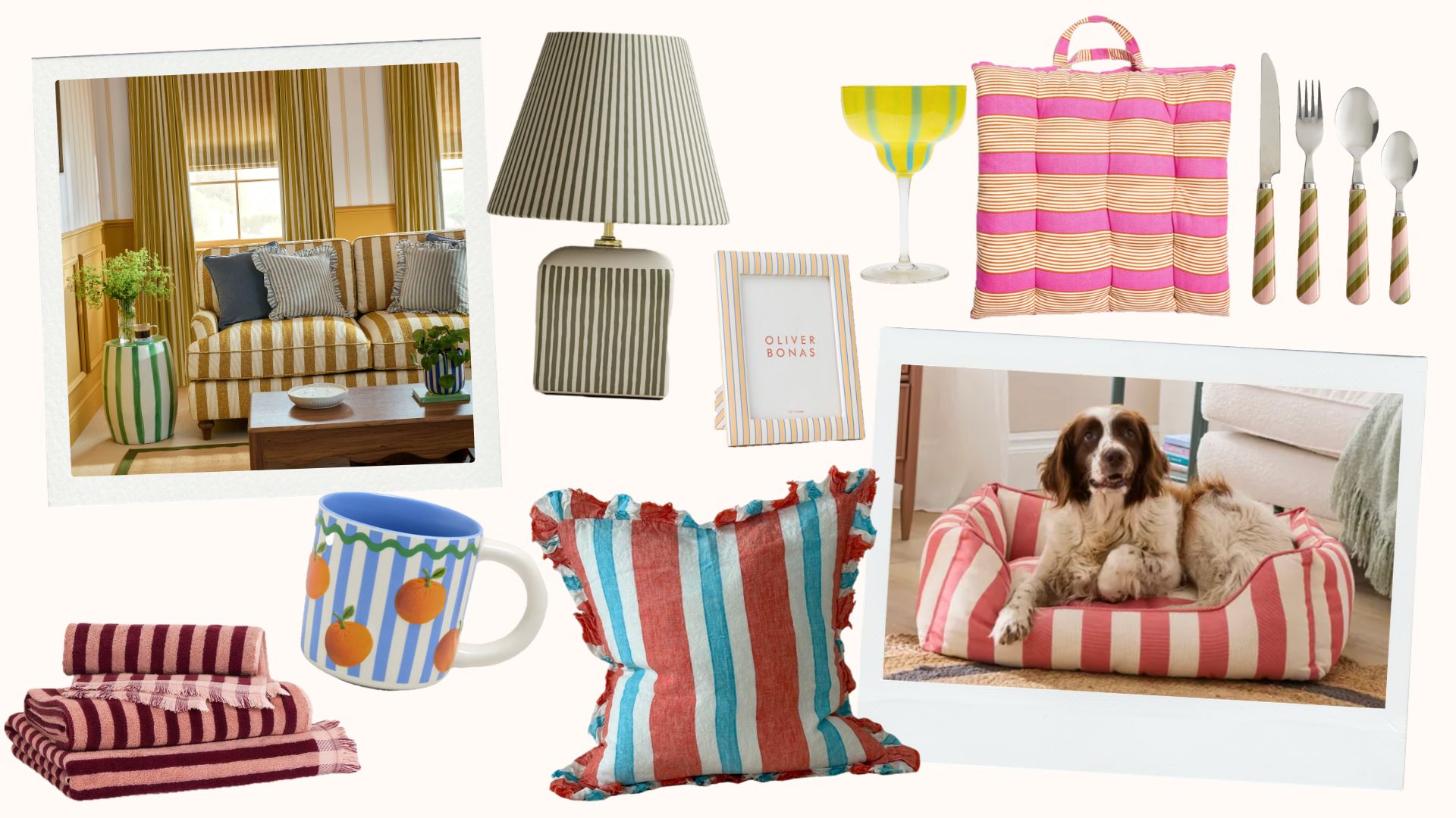 collage of summer stripe homewares