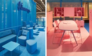The immersive sets drew on palettes both vibrant and subdued, for a playful and photo-friendly take on office furniture