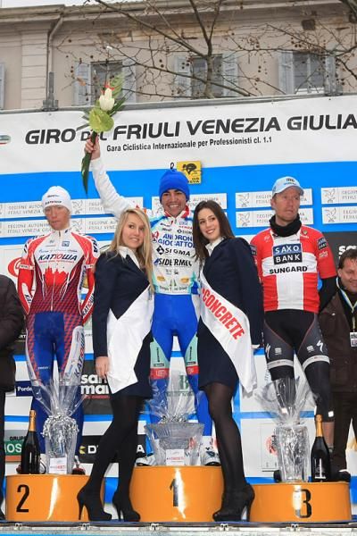 Giro del Friuli top three (l-r): Pavel Brutt (Katusha), Jose Serpa (Androni Giocattoli) and Nicki S&ouml;rensen (Saxo Bank Sungard)