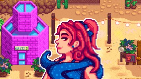 Stardew Valley - Sandy's portrait image overlayed on top of the Desert Festival map