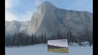 A view of Yosemite mountains in the snow on Apple Vision Pro