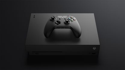 Xbox One X on a black background