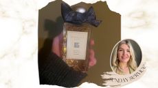 A hand holding a bottle of Jo Malone London Vanilla Scotch eau de cologne 