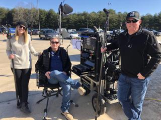 Pictured (L-R) are utility sound technician Alana Knutson, film sound mixer Whit Norris, CAS, and boom operator Doug Cameron.  