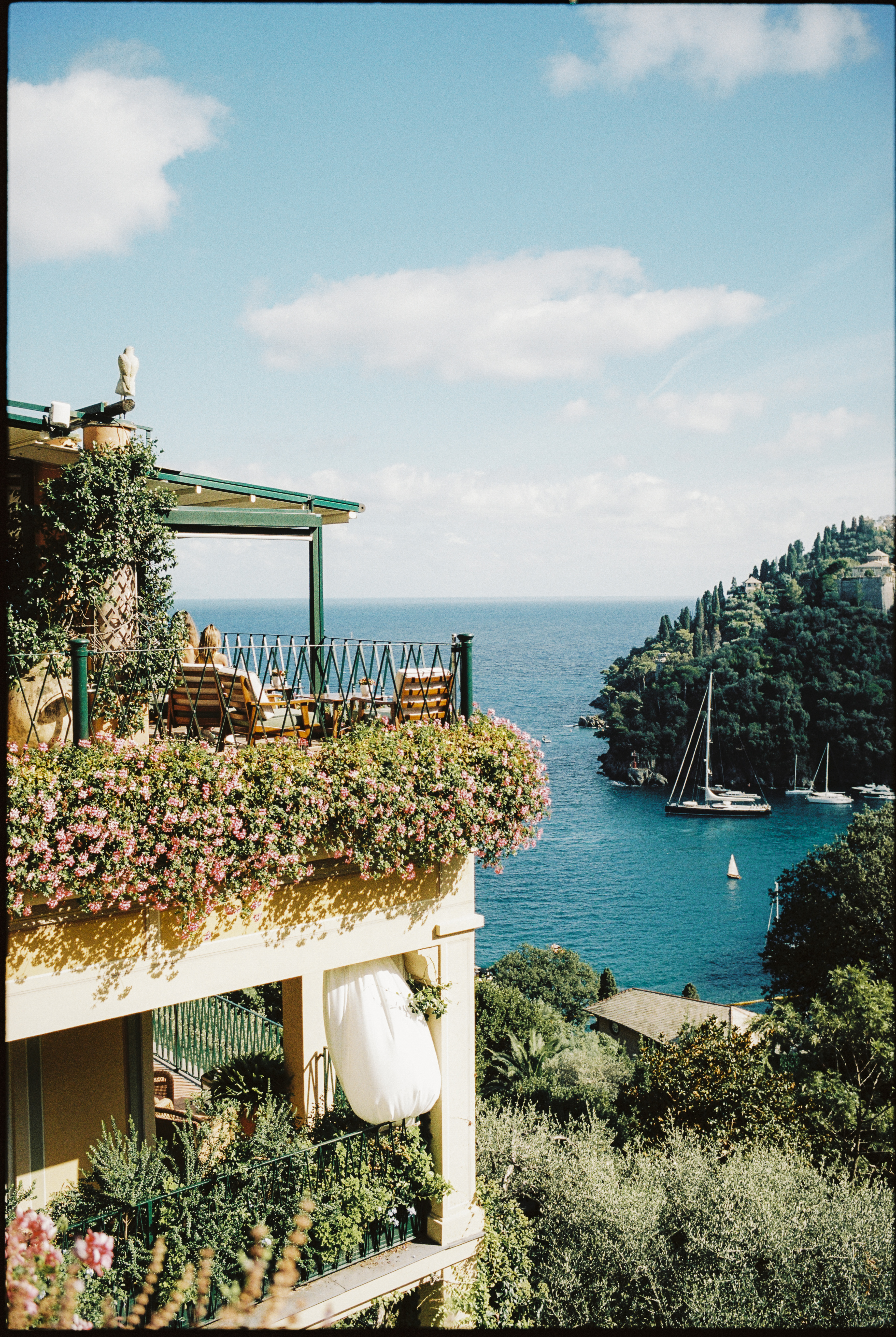 Interior and exterior shots of the Splendido hotel in Portofino, Italy
