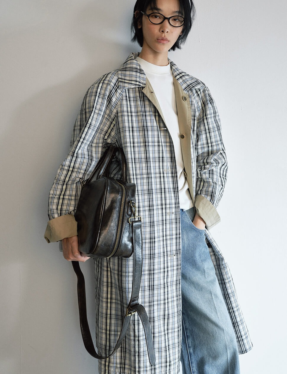 pixiemarket, Khaki Plaid Reversible Trench Coat