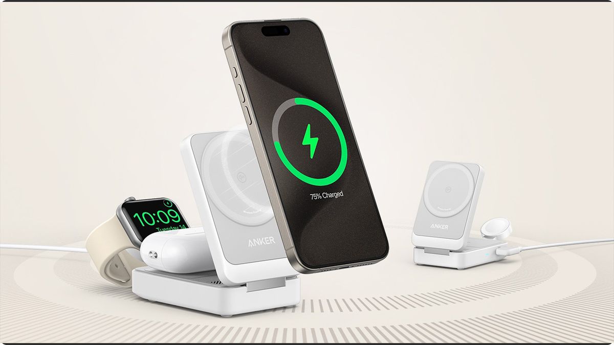 Anker MagGo Wireless Charging Station showing all devices charging simultaneously