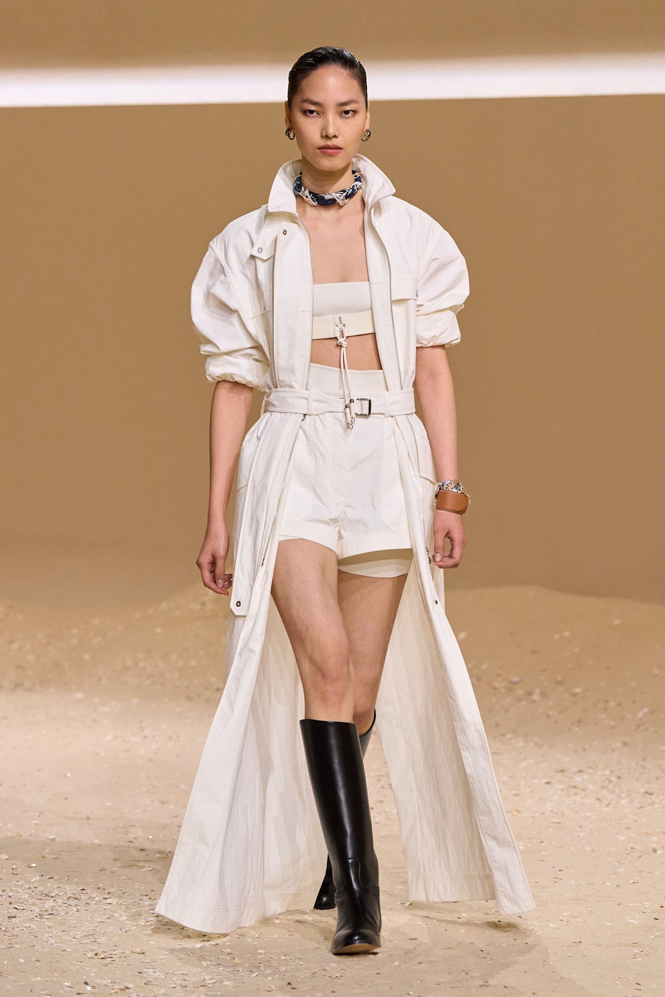 A model walks the hermes spring 2026 runway show in paris.