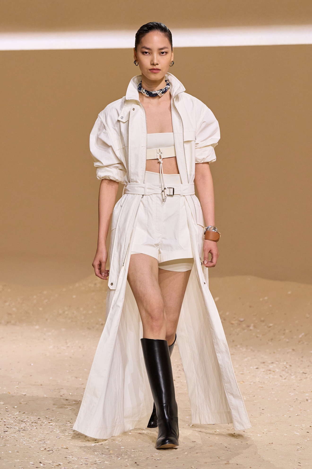 A model walks the hermes spring 2026 runway show in paris.