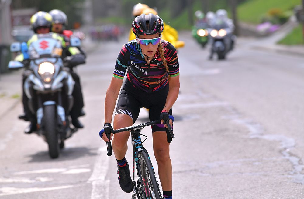 Pauline Ferrand-Prevot (Canyon-SRAM) on the attack at Liege-Bastogne-Liege