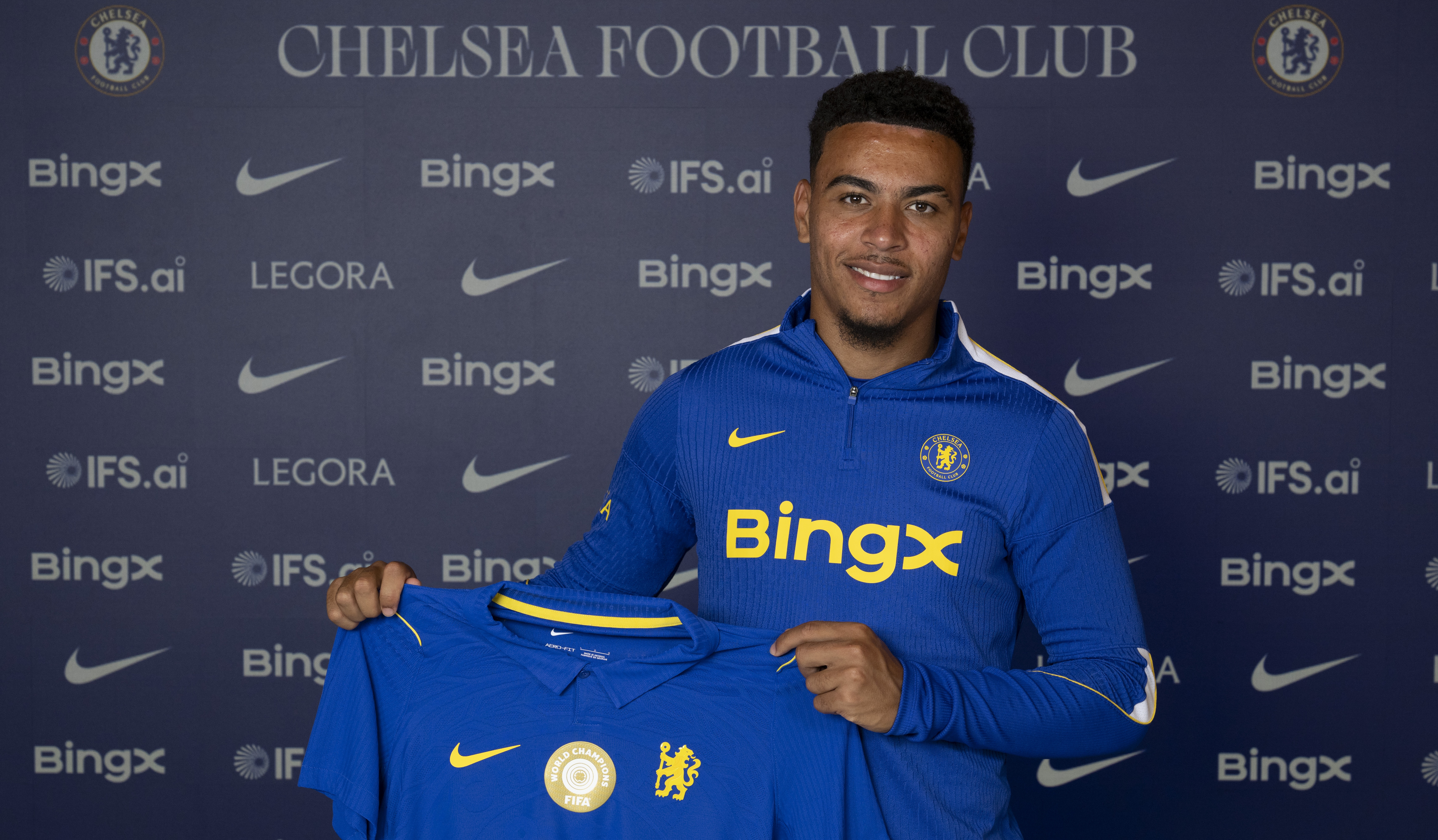 Chelsea FC Unveil New Signing Morgan Rogers at Chelsea Training Ground on July 21, 2026 in Cobham, England