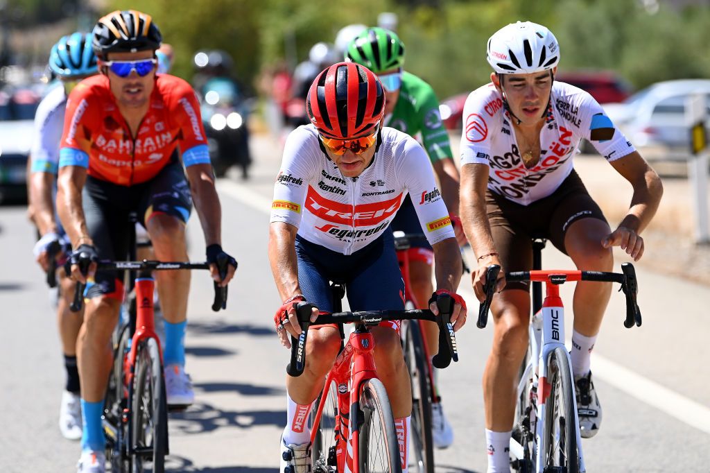 SIERRA DE LA PANDERA SPAIN SEPTEMBER 03 Kenny Elissonde of France and Team Trek Segafredo competes in the breakaway during the 77th Tour of Spain 2022 Stage 14 a 1603km stage from Montoro to Sierra de La Pandera 1815m LaVuelta22 WorldTour on September 03 2022 in Sierra de La Pandera Spain Photo by Tim de WaeleGetty Images