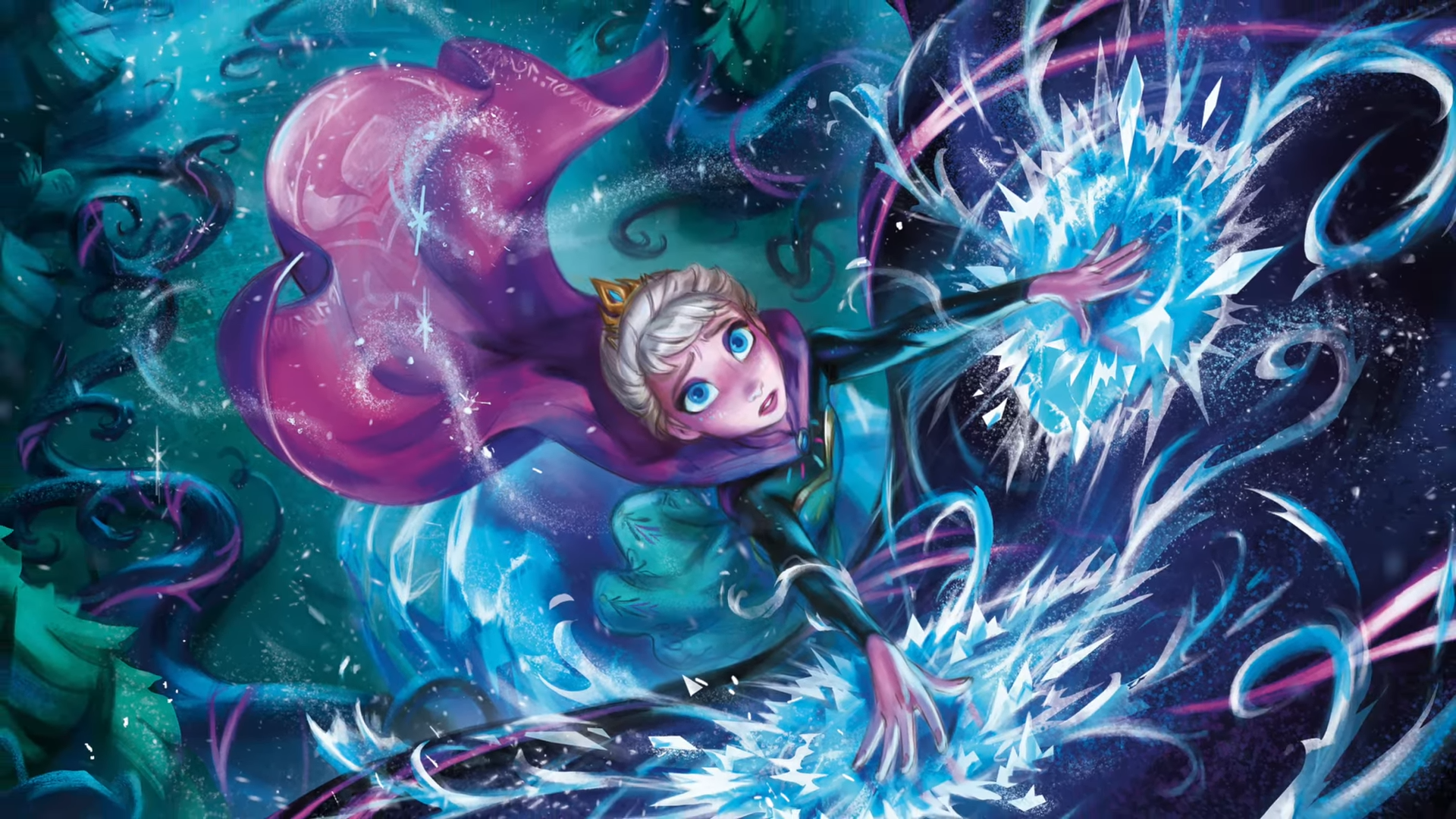 Elsa using her ice powers on vines