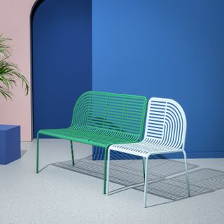 Habitat 60 Lucinda Metal Garden Bench & Chair - Green & Blue