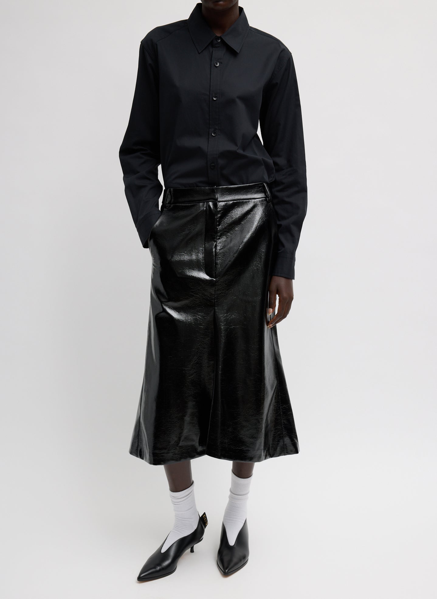 Faux Patent Leather Sculpted Silke Skirt - Black / 00 / F125fp5362