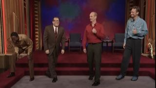 Wayne, Drew, Colin, and Ryan laughing during Irish Drinking Song on Whose Line Is It Anyway?