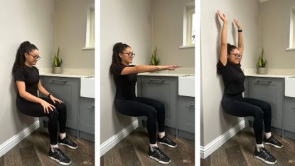 Rebecca trying the wall sits challenge at home