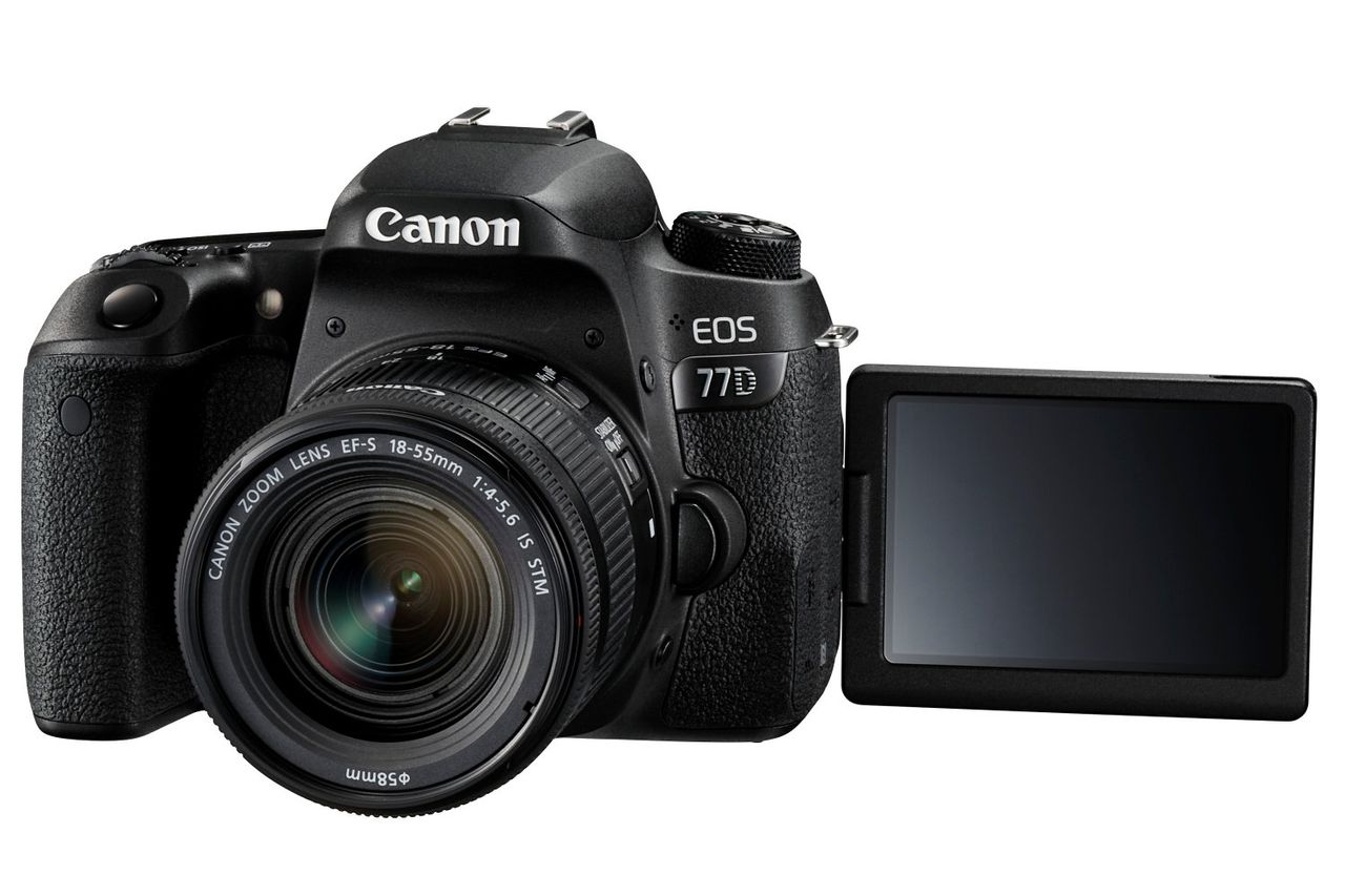 A black Canon EOS 77D camera