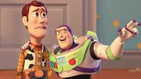 Buzz and Woody, the two heroes, one space man and the other a cow boy, from the Pixar/Disney animated classic franchise Toy Story. 