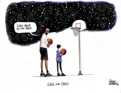 Editorial Cartoon U.S. Kobe Gigi RIP playing basketball shooting to stars