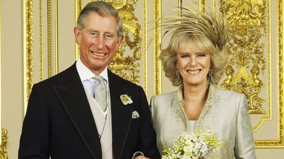 Clarence House official handout photo of the Prince of Wales and his new bride Camilla, Duchess of Cornwall in the White Drawing Room at Windsor Castle April 9 2005, after their wedding ceremony. 