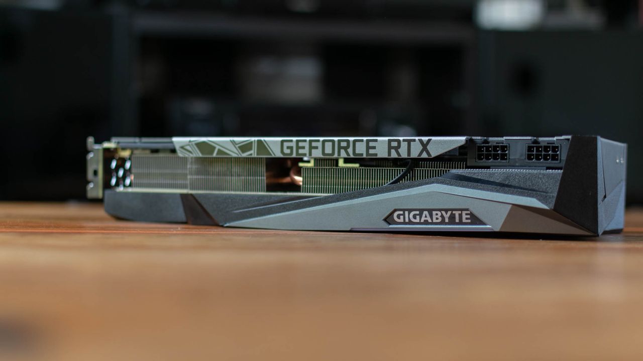 A photograph of the Gigabyte GeForce RTX 3090 GAMING OC 24G from the side
