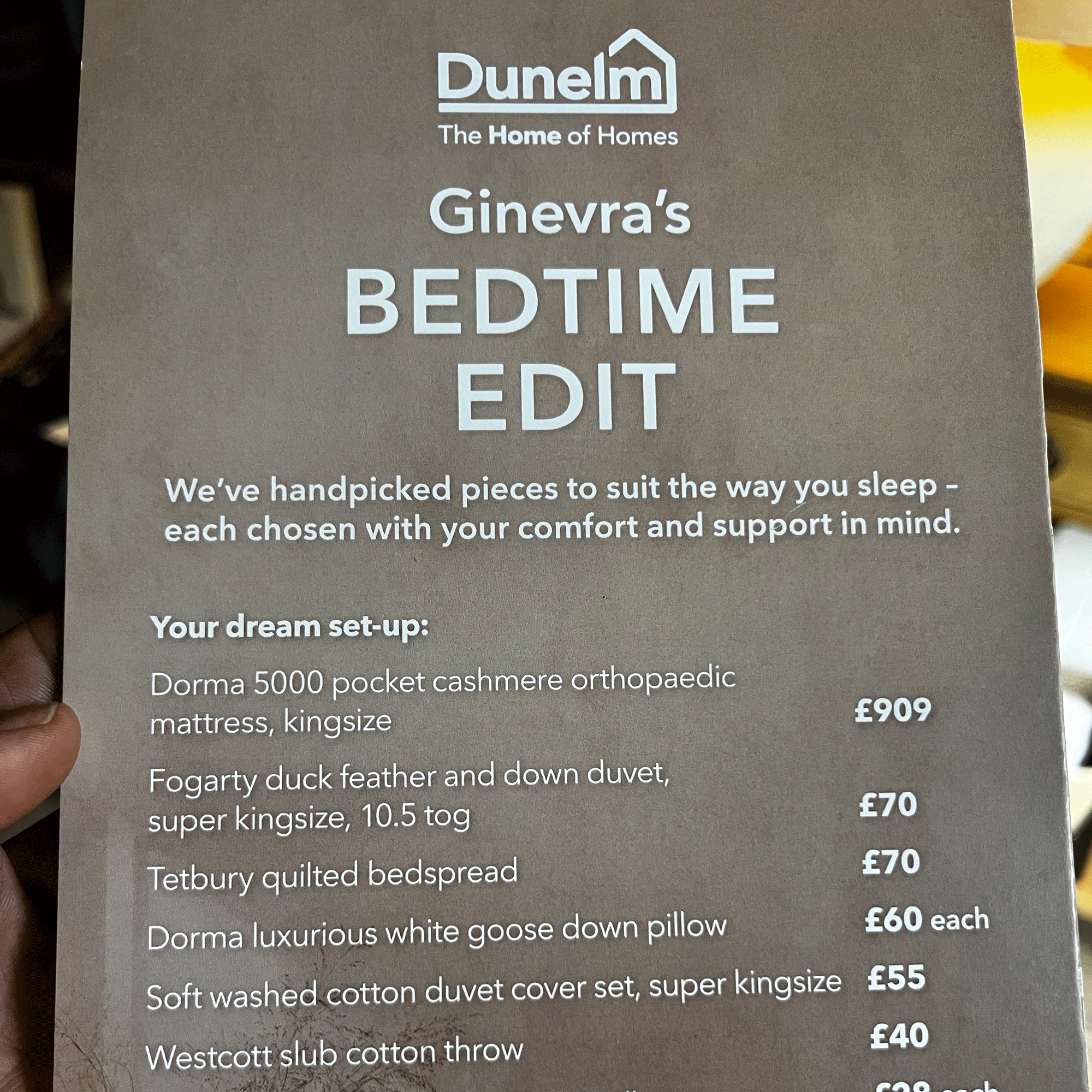 a list of handpicked bedding pieces chosen by Dunelm