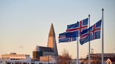 A view of the Hallgrimskirkja church, a national symbol of Iceland.