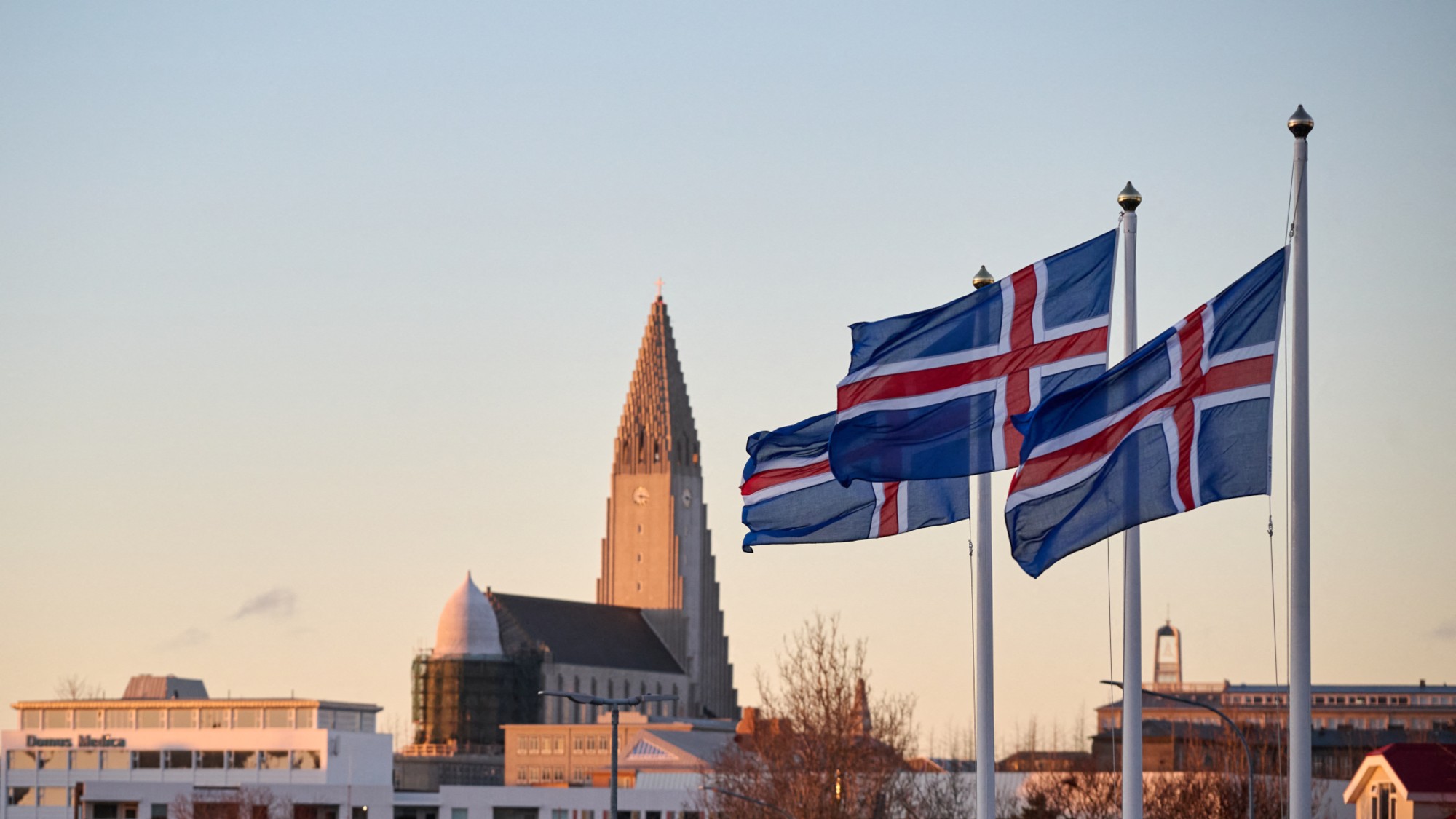 A view of the Hallgrimskirkja church, a national symbol of Iceland.