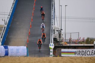 OOSTENDE BELGIUM JANUARY 30 Denise Betsema of The Netherlands Lucinda Brand of The Netherlands Evie Richards of United Kingdom Annemarie Worst of The Netherlands and Perrine Clauzel of France Circuit Landscape during the 72nd UCI CycloCross World Championships Oostende 2021 Women Elite UCICX CXWorldCup Ostend2021 CX on January 30 2021 in Oostende Belgium Photo by Luc ClaessenGetty Images