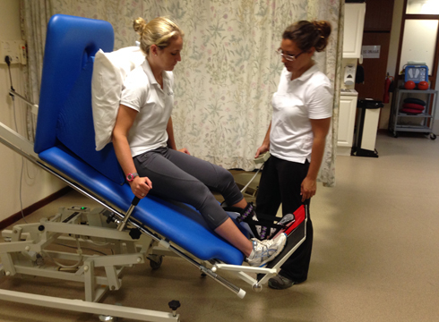 Practicing on the Tilt Table with Gemma, trying to get some weight and feedback through my left foot