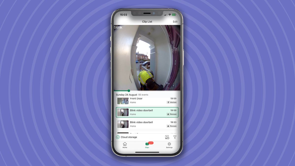 Activity list for Blink Video Doorbell Gen 2 in app