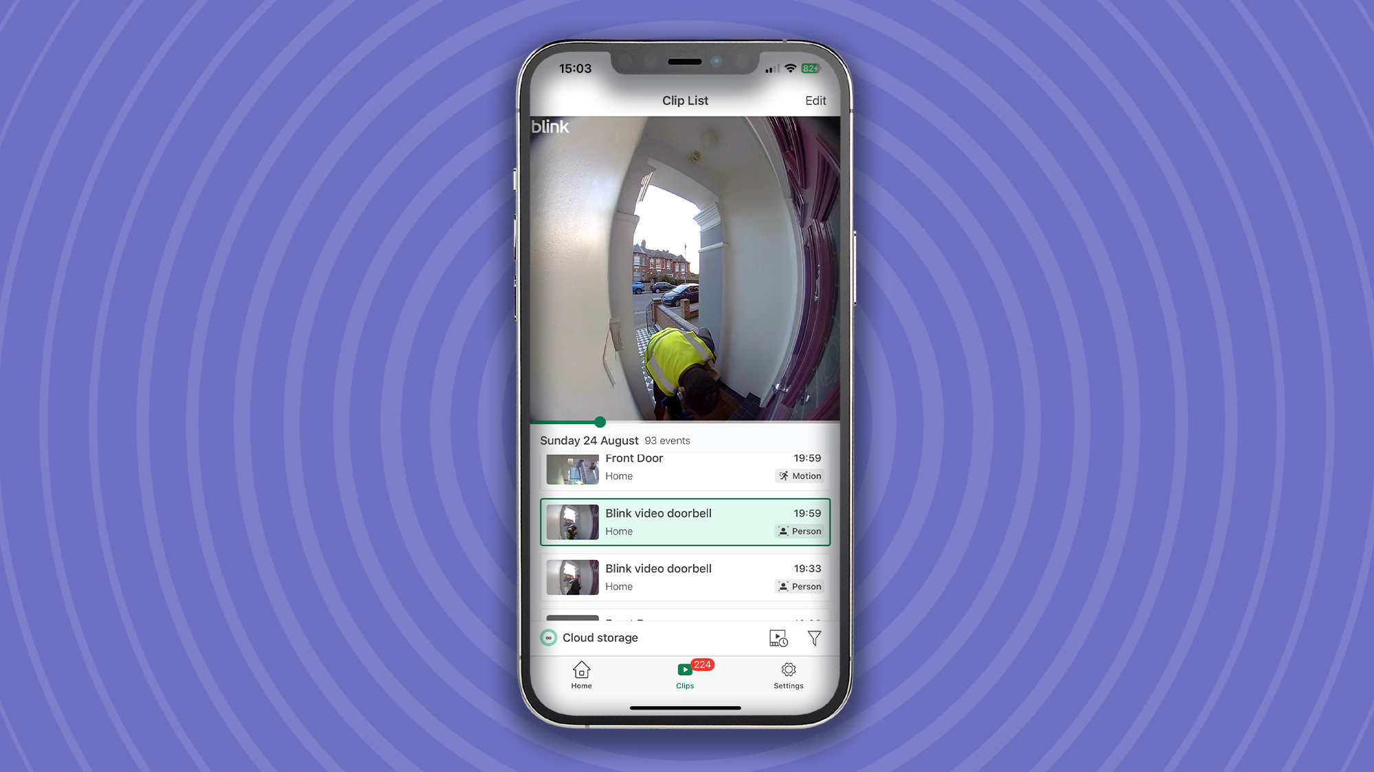 Activity list for Blink Video Doorbell Gen 2 in app