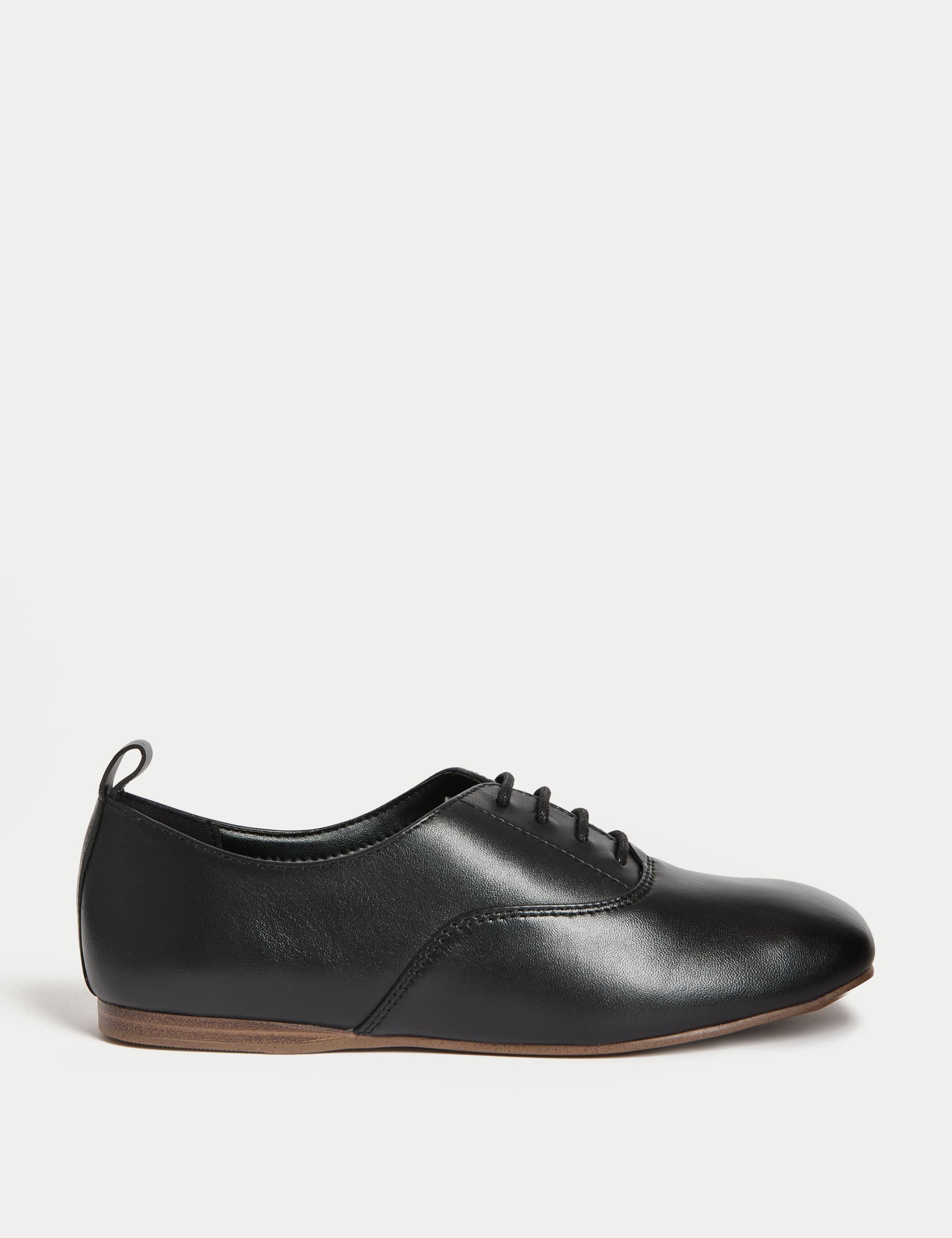 Leather Lace Up Flat Shoes