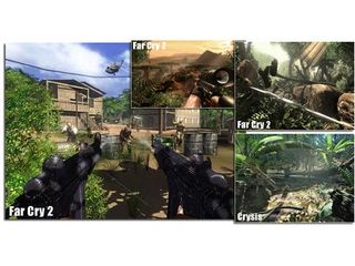 Image comparison of Far Cry 2 with the PC version and the official screenshot.
