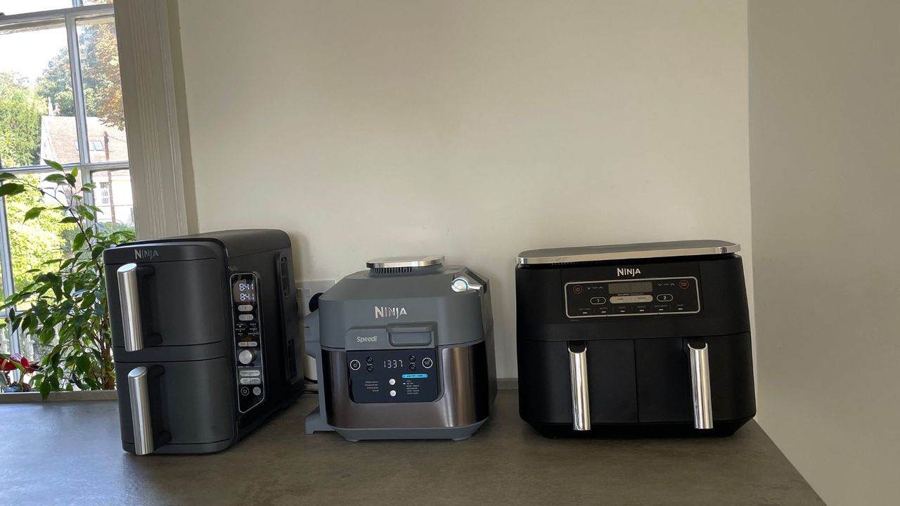 The Ninja Foodi MAX Dual Zone Air Fryer AF400UK next to the Ninja DoubleStack and the Ninja Speedi