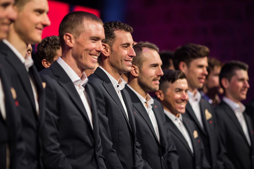 Rohan Dennis and Vincenzo Nibali at the Bahrain-Merida team presentation
