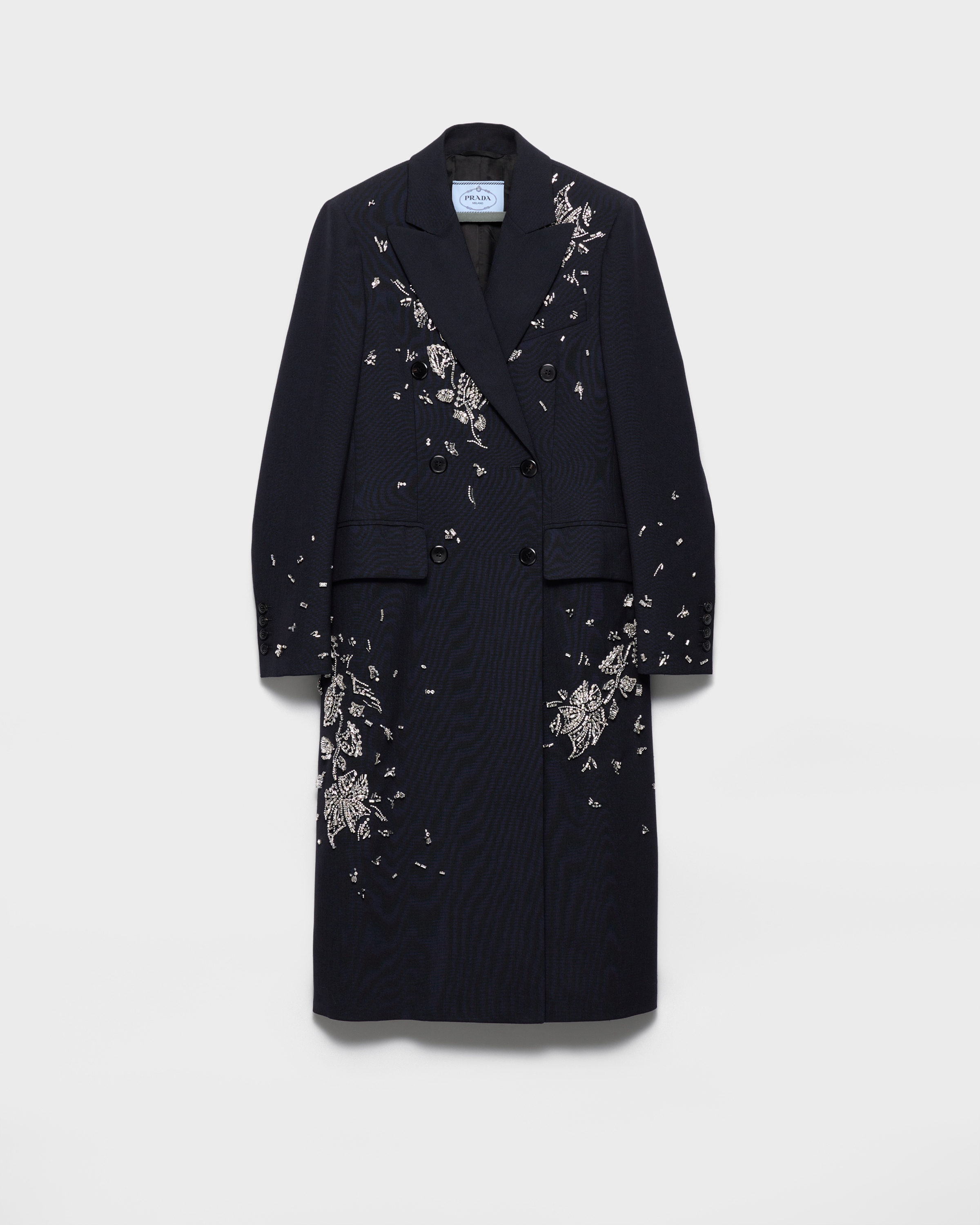 Embroidered Double-Breasted Rush Stitch Wool Coat