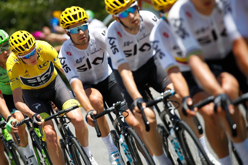 Team Sky with Chris Froome in yellow on stage 18