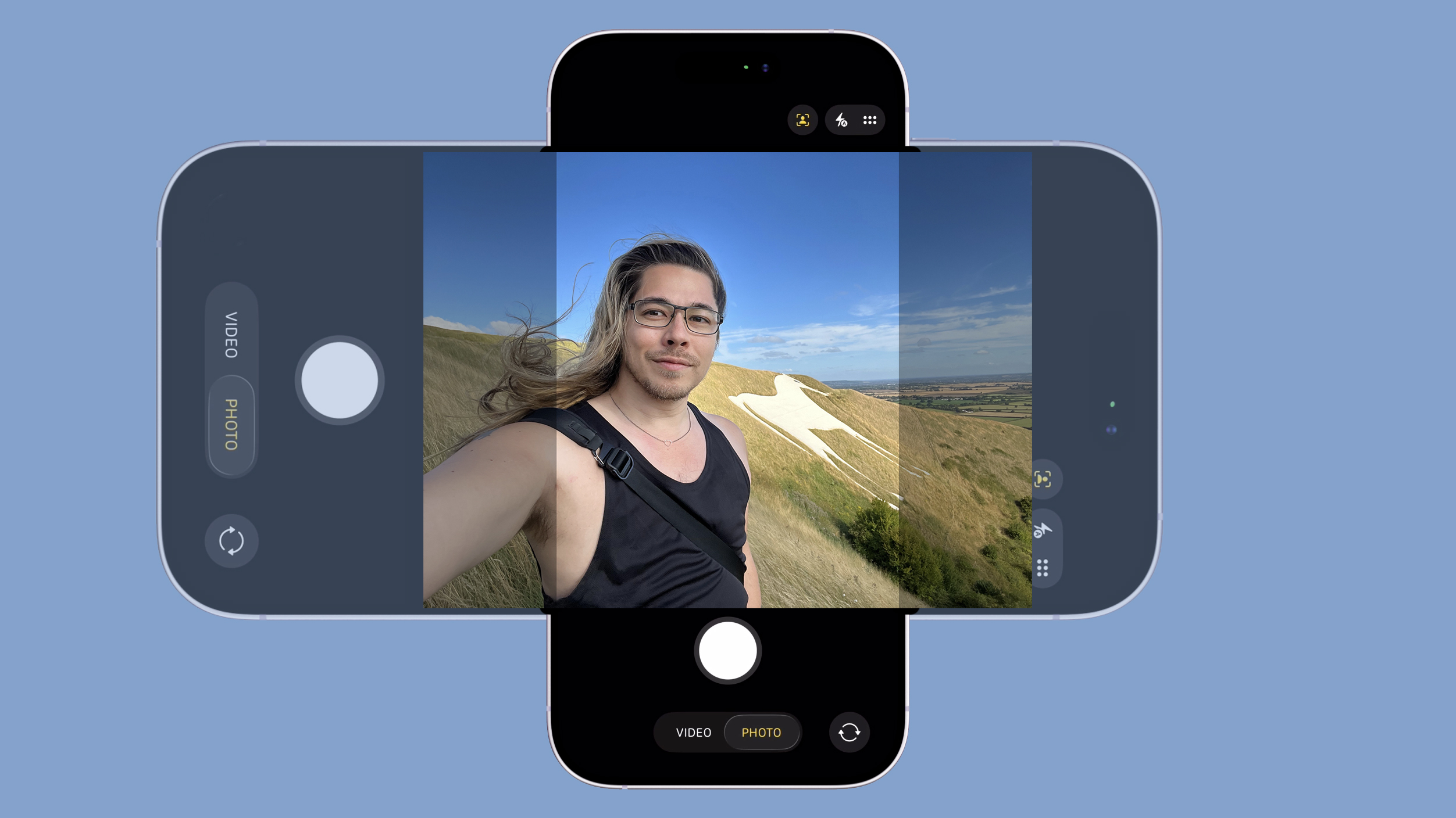 iPhone 17 in vertical and horizontal orientation to illustrate &quot;open gate&quot; nature of its square sensor