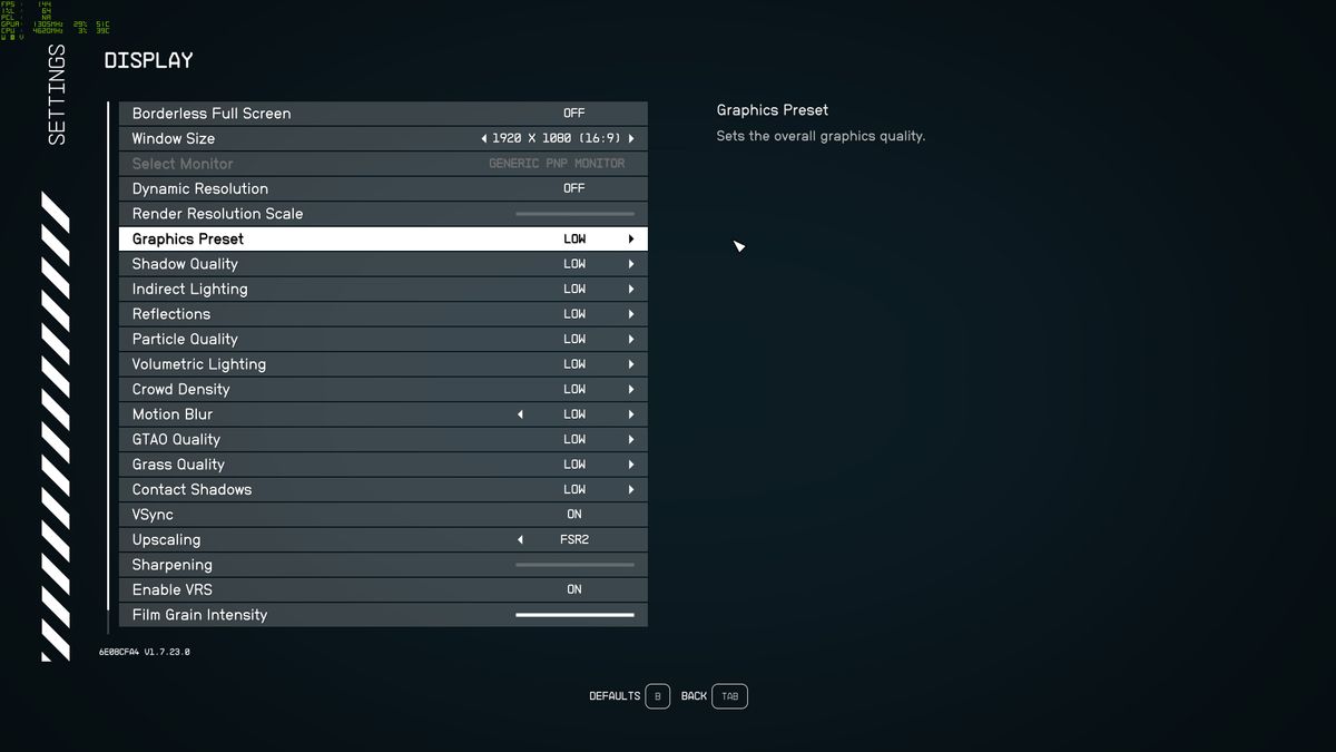 Starfield settings and image quality comparisons