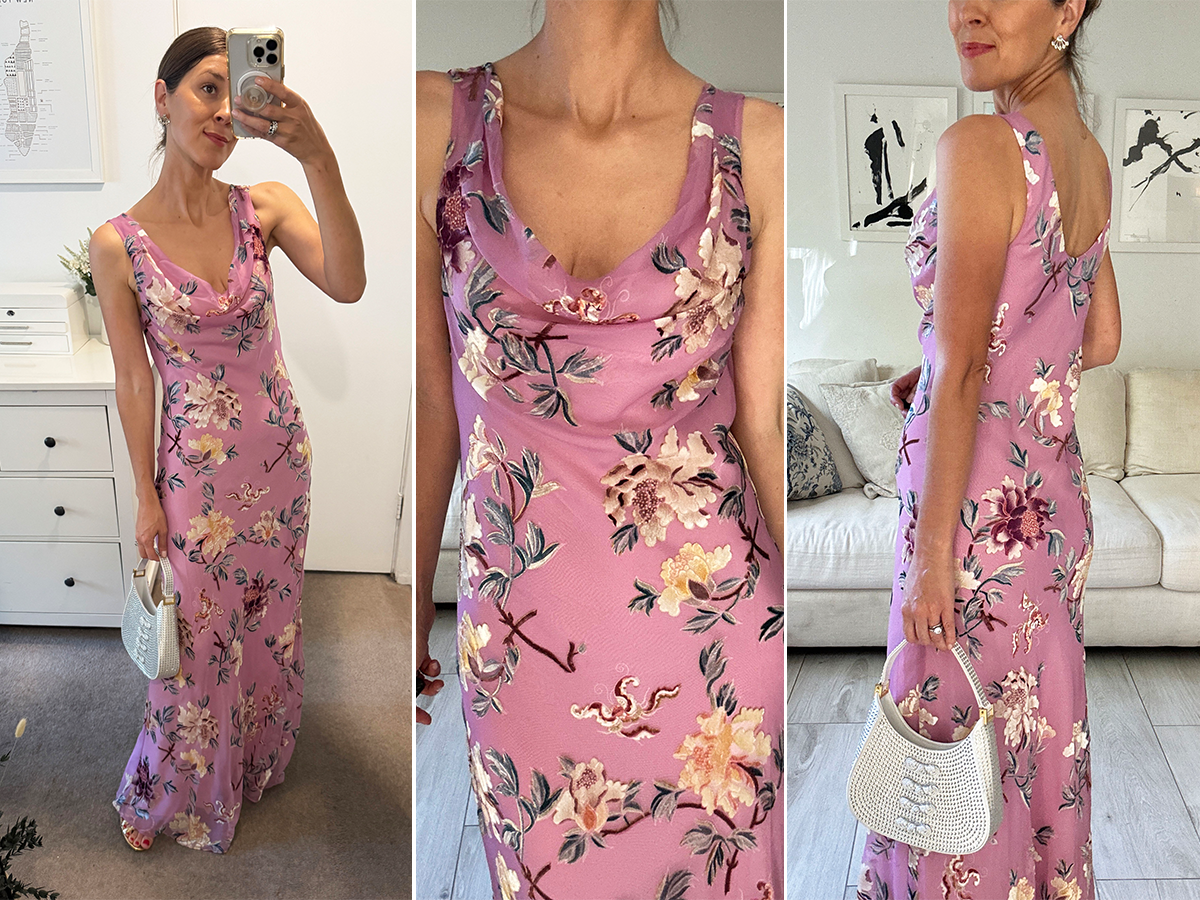 Judith Jone in a floral Reformation dress