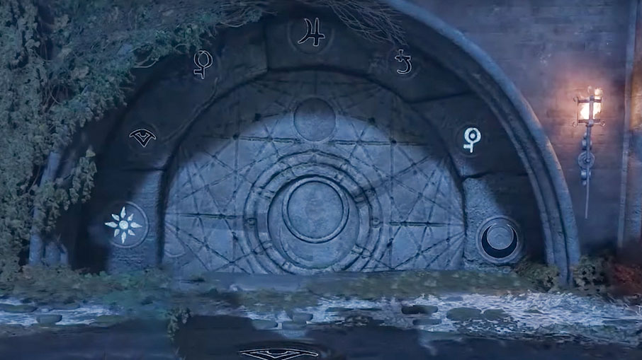 Rompecabezas de símbolos de luz de puerta de piedra lunar de Hogwarts Legacy A Bird in the hand