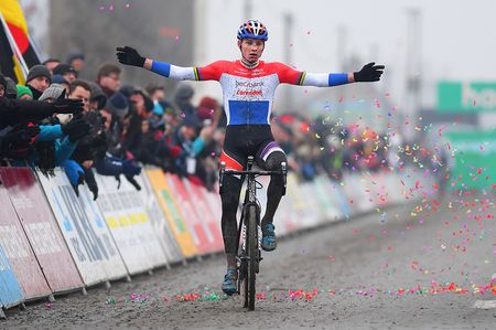 Mathieu van der Poel (Beobank-Corendon) celebrates his Superprestige success
