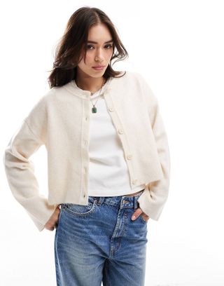 Asos Design Crew Neck Cardigan in Cream