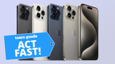 all finishes of iPhone 15 Pro Max lined up with Act Fast! badge